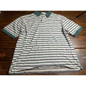 Penguin Shirt, Men's Size Large, Blue Green Cream, Polo, Short Sleeve